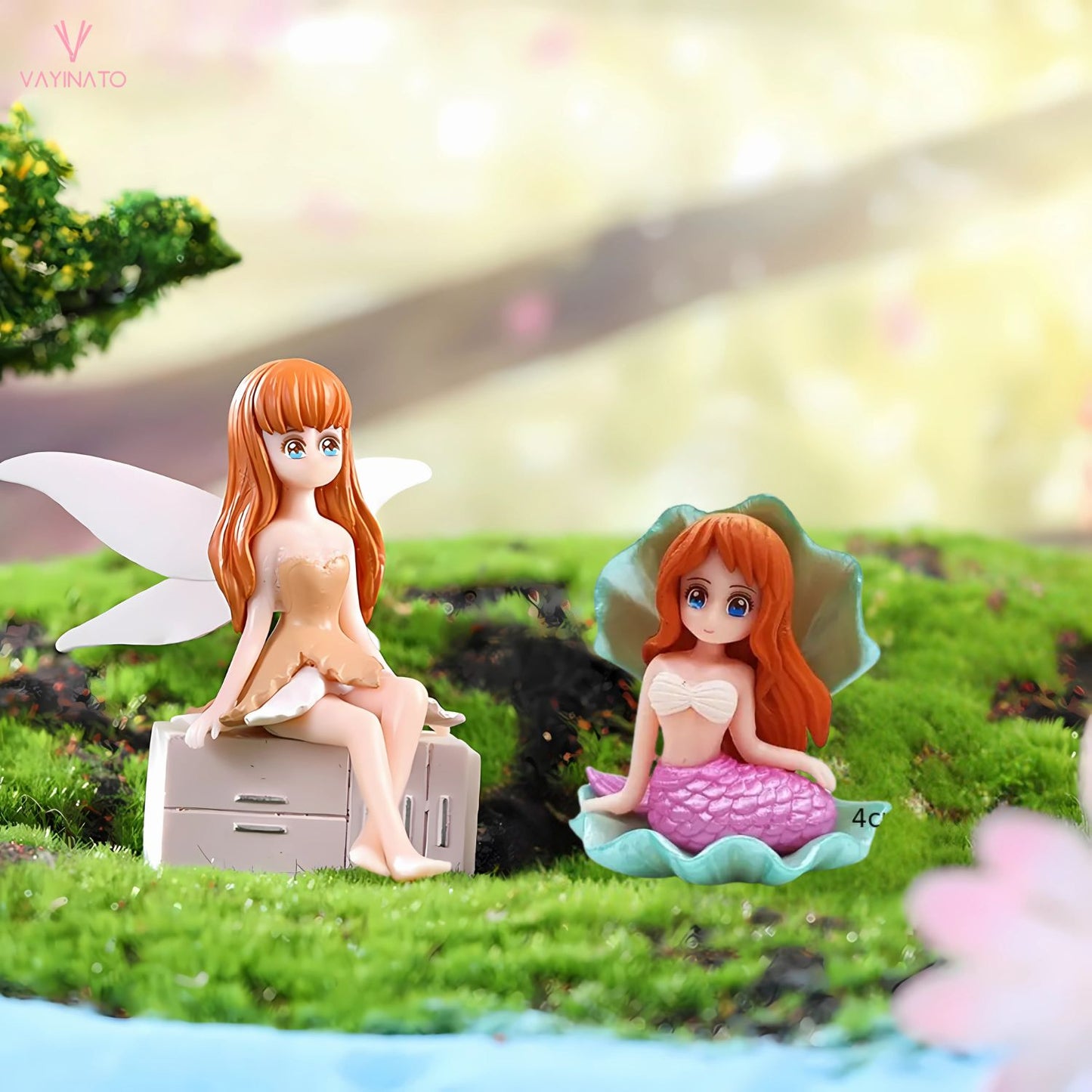 Petzlifeworld (Pack of 2 (1-Fairy Mermaid & 1-Mermaid) Miniature Cute Resin Toys for Aquarium Fish Tank Decoration
