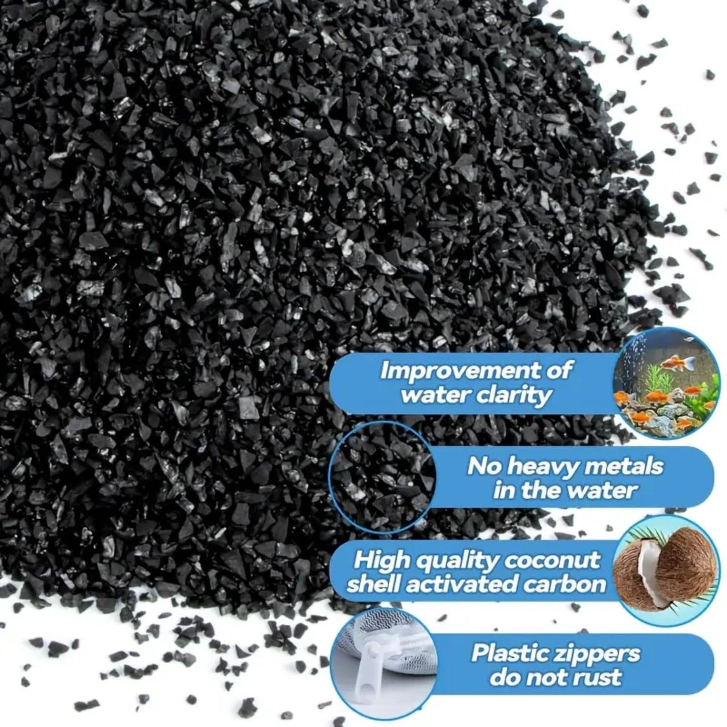 Petzlifeworld 1Kg Premium Activated Carbon for Aquarium Filters - Granulated Charcoal with Fine Mesh Bag, Fast-Absorbing Impurities -High-Efficiency Water Purification, Aquarium Filtration