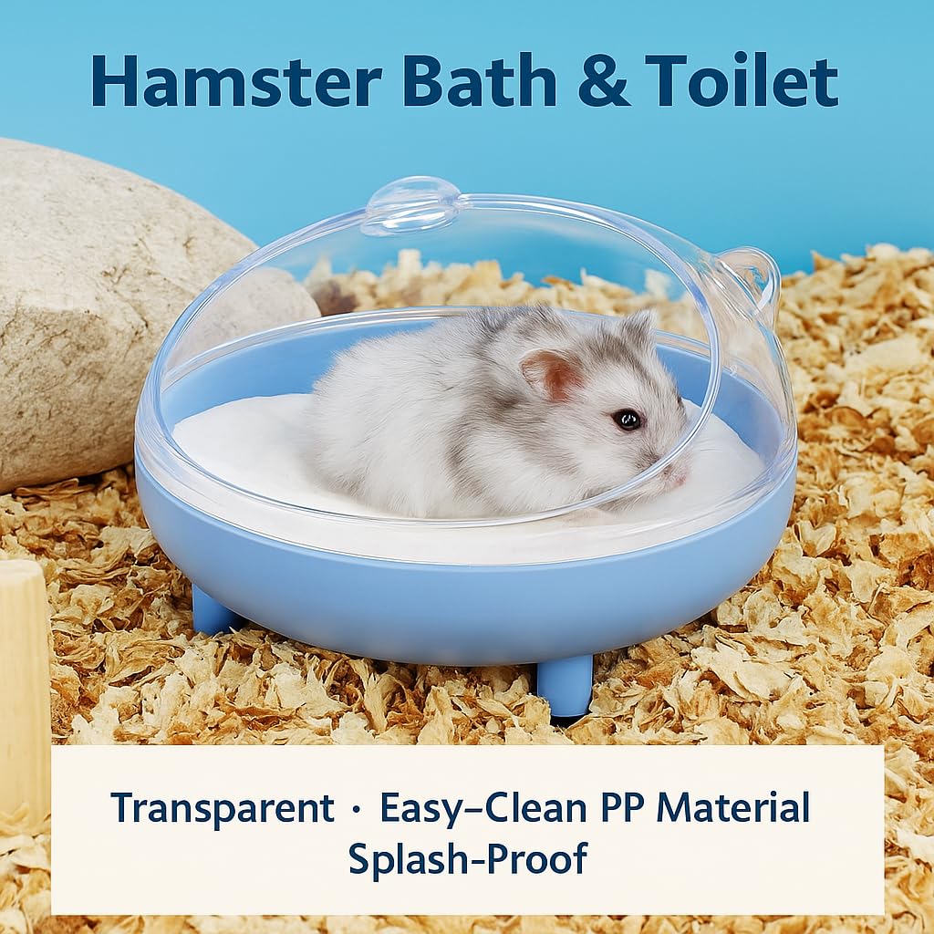 PetzLifeWorld 1 Pcs Transparent Hamster Basin, Non-Slip Base - Round, Four-Legged Design for Hamsters & Small Pets | Splash-Proof Small Pet Shower with Removable Design