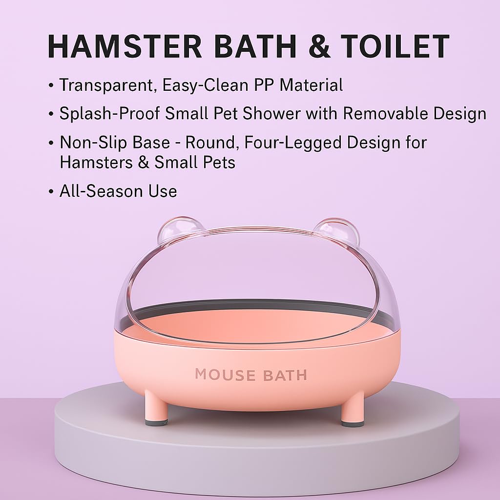 PetzLifeWorld 1 Pcs Transparent Hamster Basin, Non-Slip Base - Round, Four-Legged Design for Hamsters & Small Pets | Splash-Proof Small Pet Shower with Removable Design