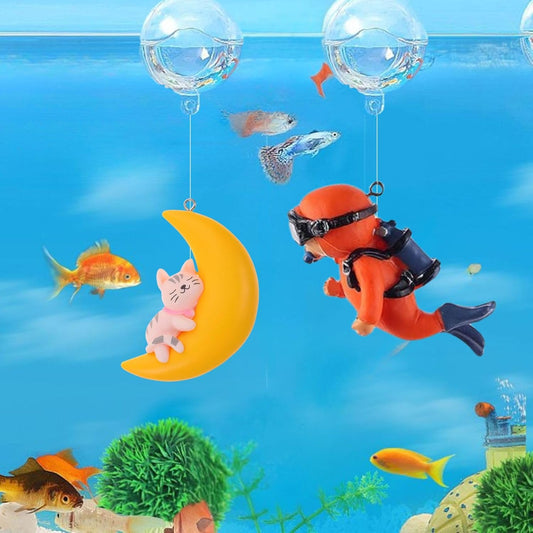 petzlifeworld  2Pcs Combo- Half Moon & Diver (Random Color) Aquarium Decorations Landscaping Fish Tank Toy – Cute and Lifelike Ornaments for a Magical Underwater World by Petzlifeworld