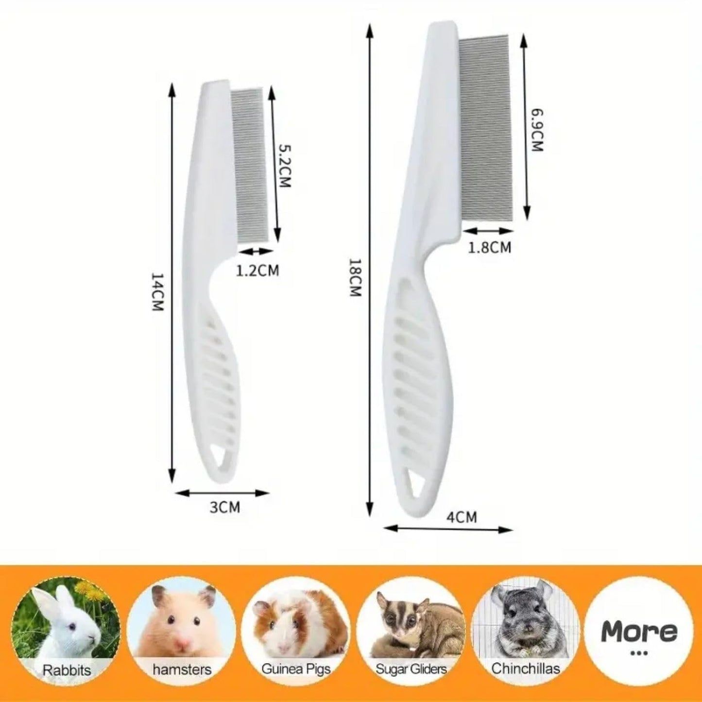 petzlifeworld 2 Pcs (Large & Small) Stainless Steel Flea Comb for Guinea Pig, Hamster, Rabbit – Pet Grooming Tool for Tangles, Fleas, Tear Stains | Durable & Gentle Hair Removal