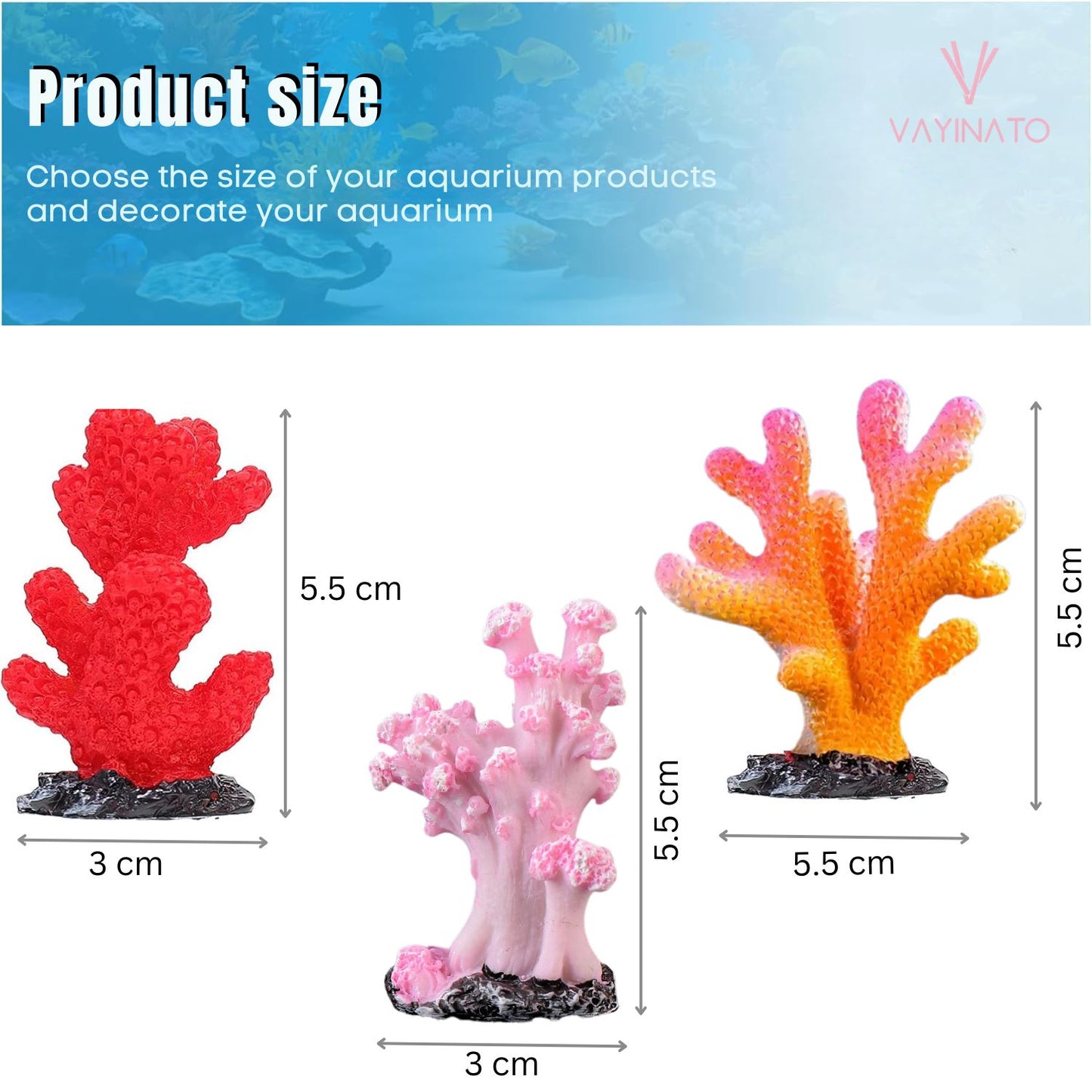 Petzlifeworld 3 Pcs Resin Mini Koral Decor For Fish Tank, Artificial Ocean Koral Reef Ornaments