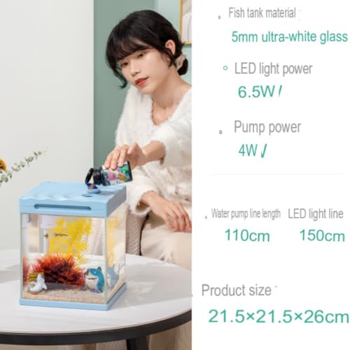 Nepall Ultra Clear Mini Shark Model Complete Desktop Aquarium Fish Tank (22 * 22 * 26 CM) with 5MM Thickness | 4 Watts 450L/Hr Top Filter | 6.5W 4 Row WRGB LED for Gifting and Home Docoration
