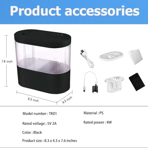 Petzlifeworld Desktop Mini Betta Fish Tank, 1.9L (21 * 11 * 19 CM), Mini Aquarium Starter Kit with USB Connector Hidden Filter, Plant Basket, LED Lighting & Button Control (Black)