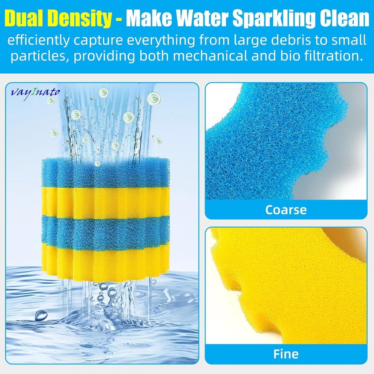 PetzLifeWorld Aquarium 4 Pcs Pond Filter Replacement Foam Sponge | Compatible with CPF-5000 (2 Pcs Blue & 2 Pcs Blue) Durable, Reusable Mechanical Filter Media for Pressure Pond Filters and Koi Ponds