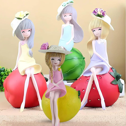 Petzlifeworld  4 Pcs Resin Fruit Girl Figurine – Small Desktop and Aquarium Ornament for Home & Office Decor, Cute Craft Gift for Women & Girls – Random Color, 6.5x12.5cm – Ideal for Gift and Decor