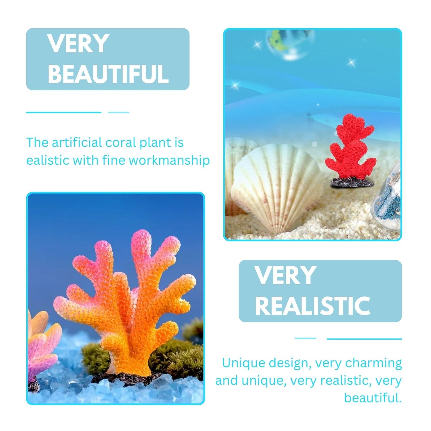 Petzlifeworld 3 Pcs Resin Mini Koral Decor For Fish Tank, Artificial Ocean Koral Reef Ornaments
