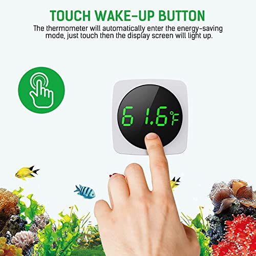 Nepall One Touch LCD Digital Display with Large Clearly Screen Aquarium Thermometer | No Wire, Accurate Stick-on Fish Tank Temperature Sensor