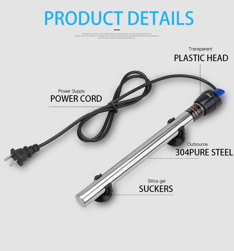 YEE SS 304 Grade Stainless Steel Completely Submersible Automatic Aquarium Fish Tank Heater (300 Watts)