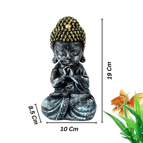 Petzlifeworld 7.5 Inch (19 * 10 * 8.5 Cm) Sitting Buddha Statue for Aquarium & Fish Tank Decoration | Home Decoration & Table Desk Decoration | Realistic Look | Gold Head