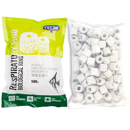 YEE Packed White High Porous 500g Ceramic Ring with Net Bag Aquarium Filter Media for Enhancing Water Quality and Clarity
