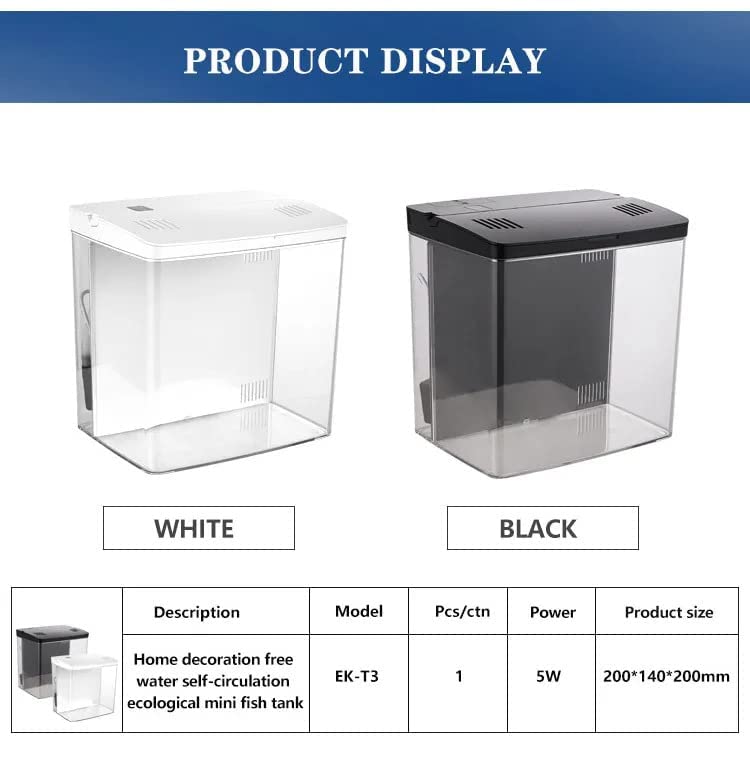 Bluepet Mini Square Shape Aquarium Small Desktop Home Decortive Fish Tank with USB Connector, Multi Mode LED Light, Ultra Silent Pump for Small Fishes (BL 04 ,Size : 20x14x20CM)