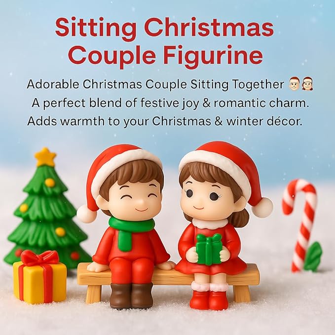 Petzlifeworld Sitting Christmas Couple Mini Figurines – Cute Resin Holiday Ornament | Romantic Festive Decor for Home, Office, or Tabletop for Lovers & Couples