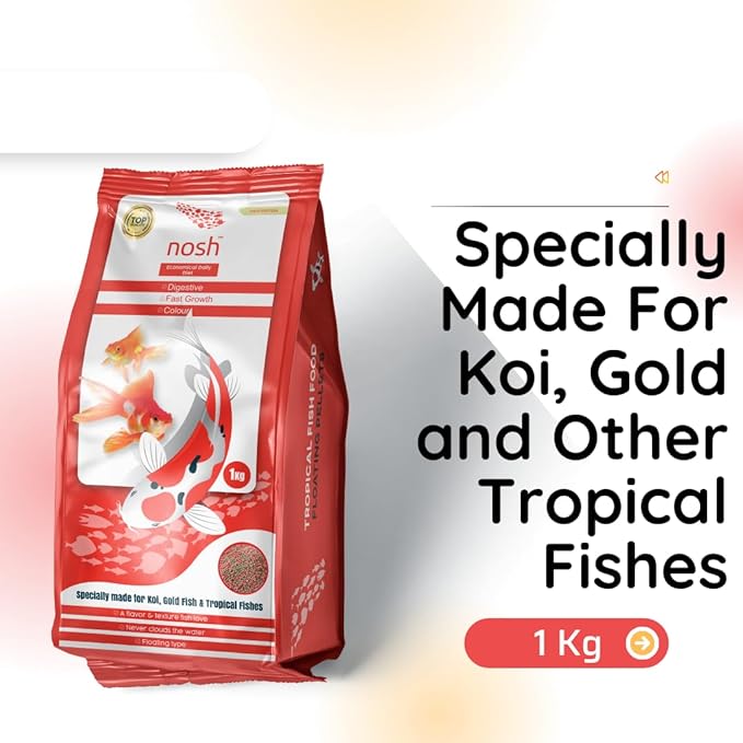 PetzLifeworld Nosh 1Kg Economical Daily Diet Aquarium Fish Food, Specially Made for Koi, Gold Fish and Tropical Fish Food | Floating Pellets | Wont Cloud The Water