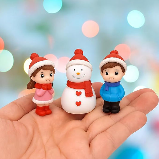 Petzlifewolrd (3 Pcs Resin Winter Couple & Snowman Miniature Figurines – Handcrafted Christmas Mini Scene Decor | Festive Tabletop, Car, or Shelf Display | Cute Valentine’s Day