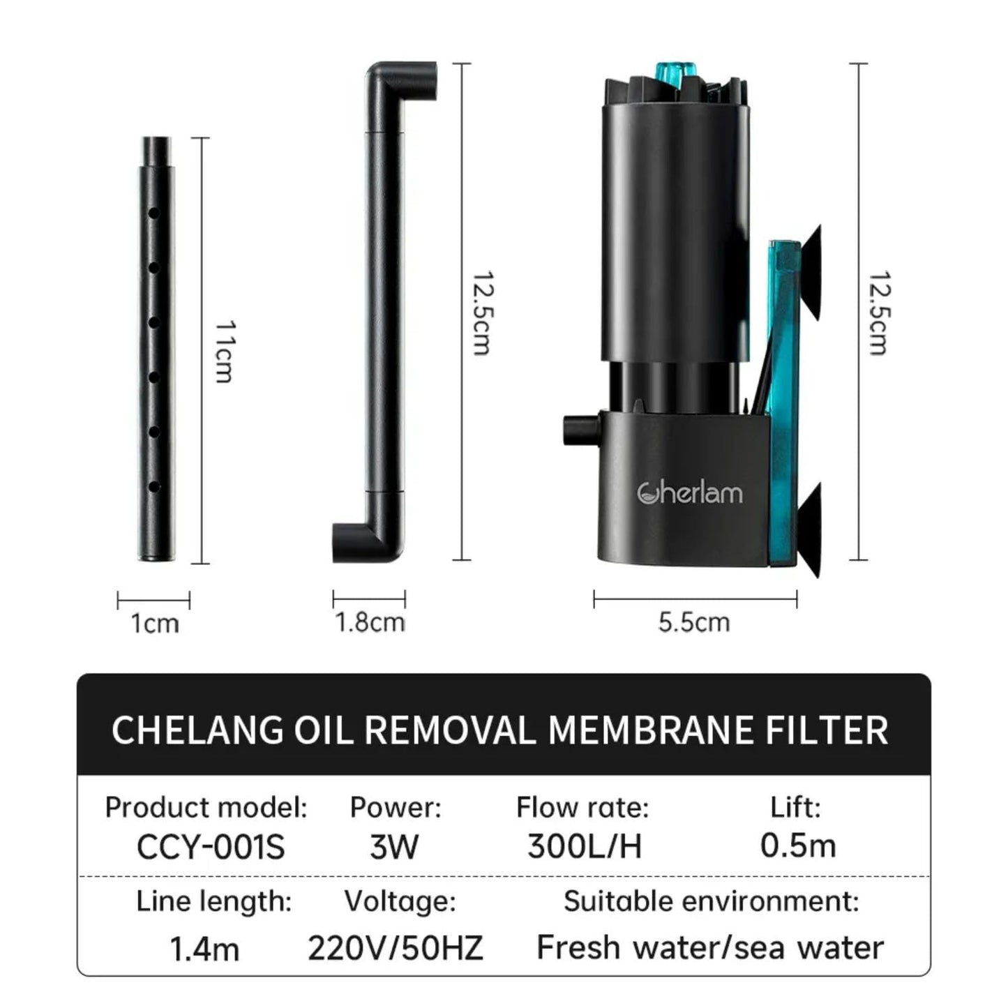 Cherlam Black star 3W | 300L/Hr Aquarium Oil Film Processor with Waterfall Design | Silent Fish Tank Filter for Oxygenation, Circulation & Crystal Clear Water