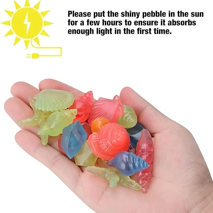 Petzlifeworld 74 Pcs Sea Creatures Shaped Luminous Stone for Fish Bowl, Garden, Ponds, Handmade Crafts - Can Glow in The Dark After Daily Exposure to Light