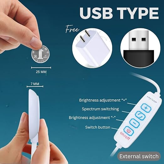Petzlifeworld (YC-P001S 5 Watts WRGB Ultra Thin Mini Clip Lamp Light with External Control Switch for Nano Tank and Fish Bowl | White | USB Connection | 360° Flexible | Splash Proof