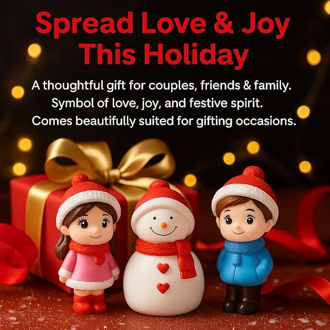 Petzlifewolrd (3 Pcs Resin Winter Couple & Snowman Miniature Figurines – Handcrafted Christmas Mini Scene Decor | Festive Tabletop, Car, or Shelf Display | Cute Valentine’s Day