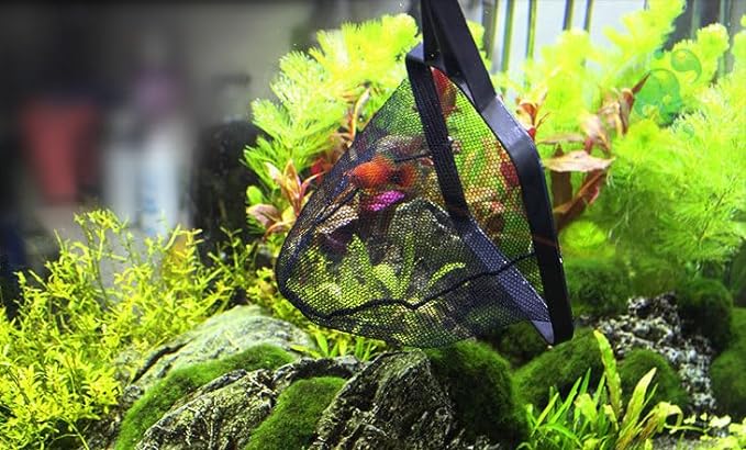 Petzlifeworld  45Cm Black Long Handle Floating Plastic Aquarium Fish Catching Net for Fish Tank | Nylon Mesh Deep Pocket | Flexible