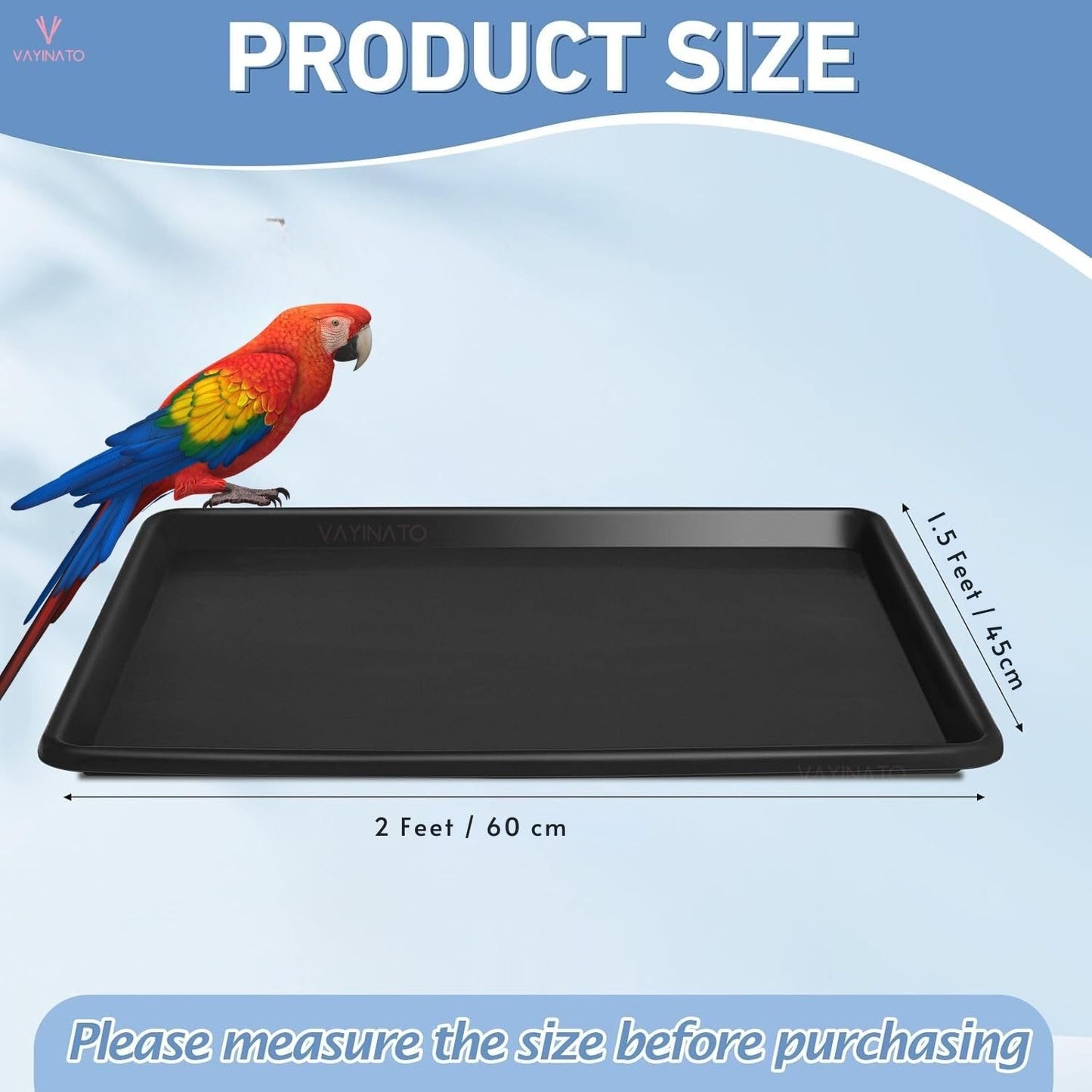 PetzLifeworld 2 Feet Black Removable Plastic Tray for Bird Cage | Durable, Lightweight & Easy to Clean