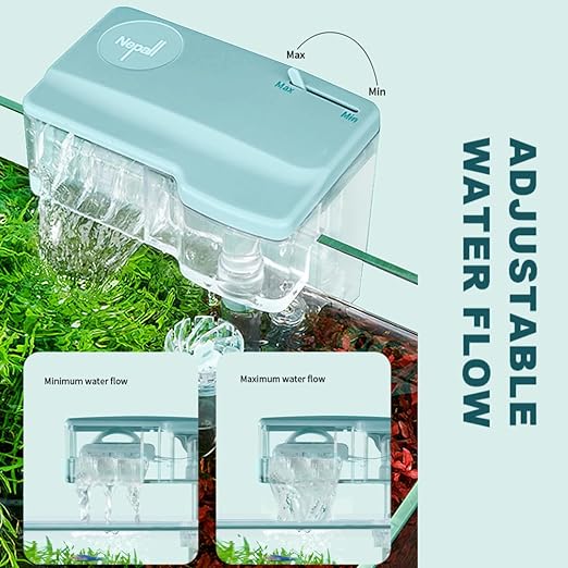 Nepall Premium Transparent | 6W | 550L/Hr Hang On Back Filter for Planted Aquarium Fish Tank with Multiple Layer Filter Pad | Filter Media Provision | Flow Adjustment Knob | Surface Skimmer