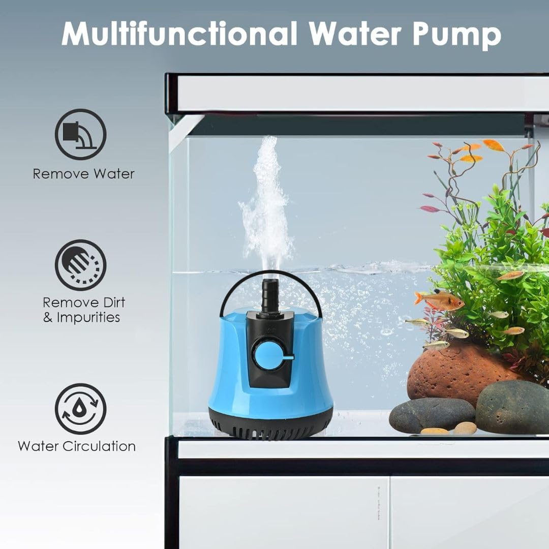 Petzlifeworld Aquarium Submersible Bottom Suction Water Pump with Adjustable Water Flow and Free 2-Nozzles
