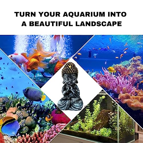 Petzlifeworld 7.5 Inch (19 * 10 * 8.5 Cm) Sitting Buddha Statue for Aquarium & Fish Tank Decoration | Home Decoration & Table Desk Decoration | Realistic Look | Gold Head