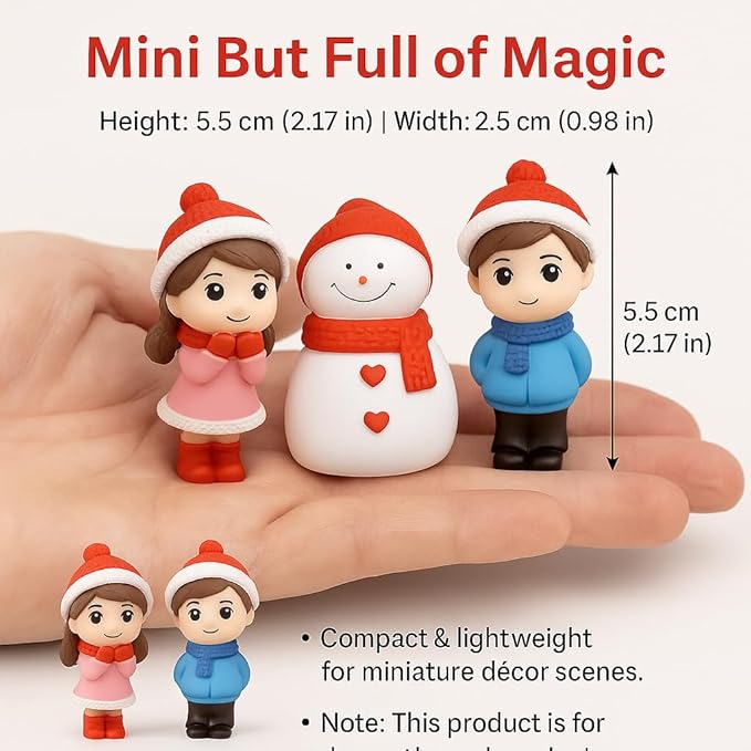 Petzlifewolrd (3 Pcs Resin Winter Couple & Snowman Miniature Figurines – Handcrafted Christmas Mini Scene Decor | Festive Tabletop, Car, or Shelf Display | Cute Valentine’s Day