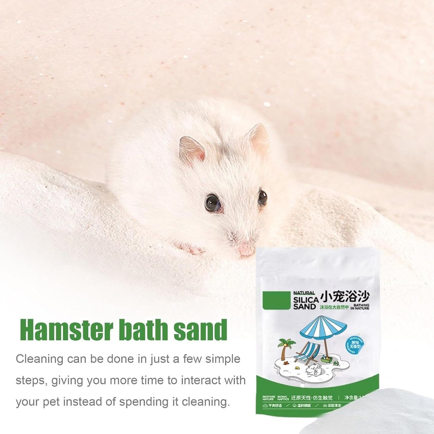 Petzlifeworld 1.2Kg Natural Silica Bath Sand for Hamster | Odor-Control Grooming Sand for Hamsters, Guinea Pigs, Gerbils & Chinchillas