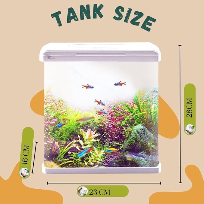 Petzlifeworld (RX-230 Pearling White) Aquarium Starter Kit Small Glass Betta Fish Tank Desktop with Filter Pump LED Light, Crystal Clear 360° Viewing, Shatter-Resistant & Leak-Proof Base