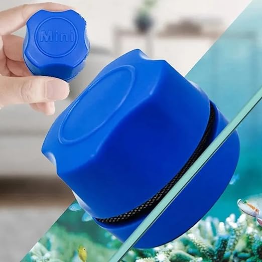 PetzLifeworld Mini Magnetic Aquarium Fish Tank Algae Glass Cleaner Scrubber | Suitable for 6-8 MM Thickness Glass | Colour May Varry (Blue)