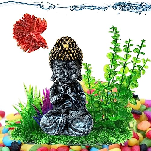 Petzlifeworld 7.5 Inch (19 * 10 * 8.5 Cm) Sitting Buddha Statue for Aquarium & Fish Tank Decoration | Home Decoration & Table Desk Decoration | Realistic Look | Gold Head