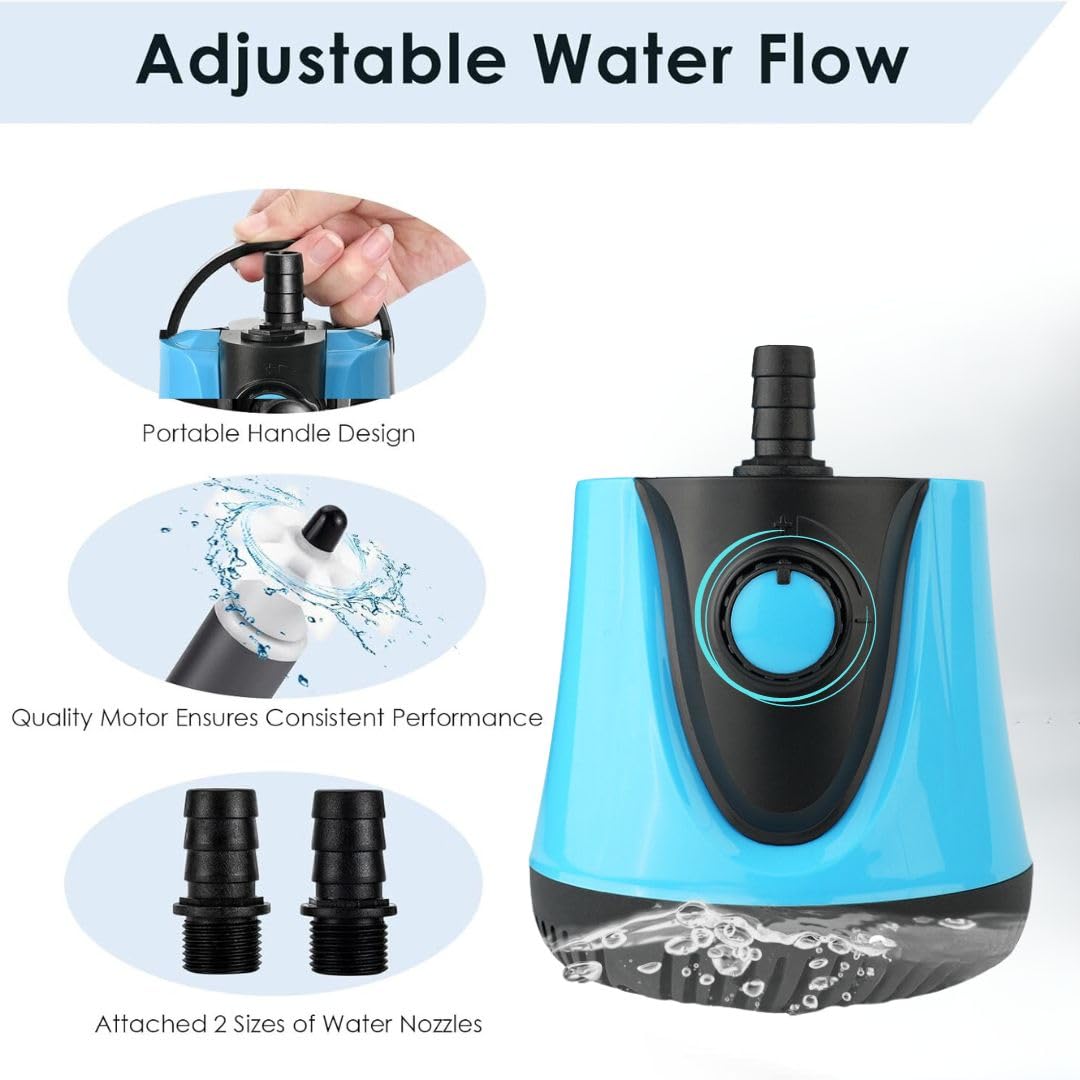 Petzlifeworld Aquarium Submersible Bottom Suction Water Pump with Adjustable Water Flow and Free 2-Nozzles