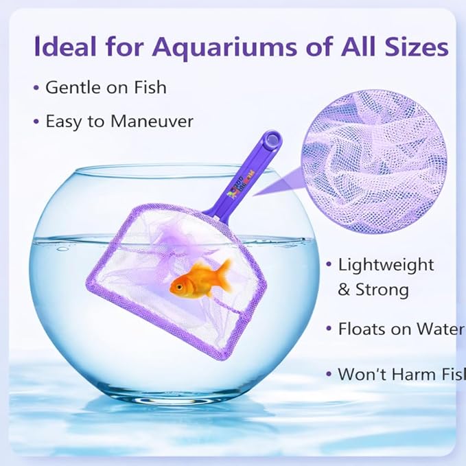 Petzlifeworld 2 Pcs Purple Aquarium Fish Net Combo (4 & 6 Inch) | Nylon Mesh Fish Catcher with ABS Handle | Floating Aquarium Net for Fish, Shrimp & Tank Cleaning