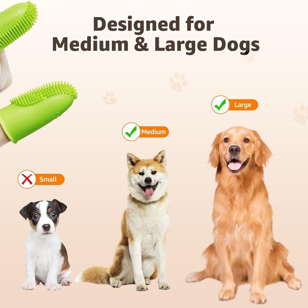 PetzLifeworld 1 Pcs (Double Finger-Random Color) Silicone Dog & Cat Finger Toothbrush | All-Around Dental Care for Dogs, Puppies & Cats