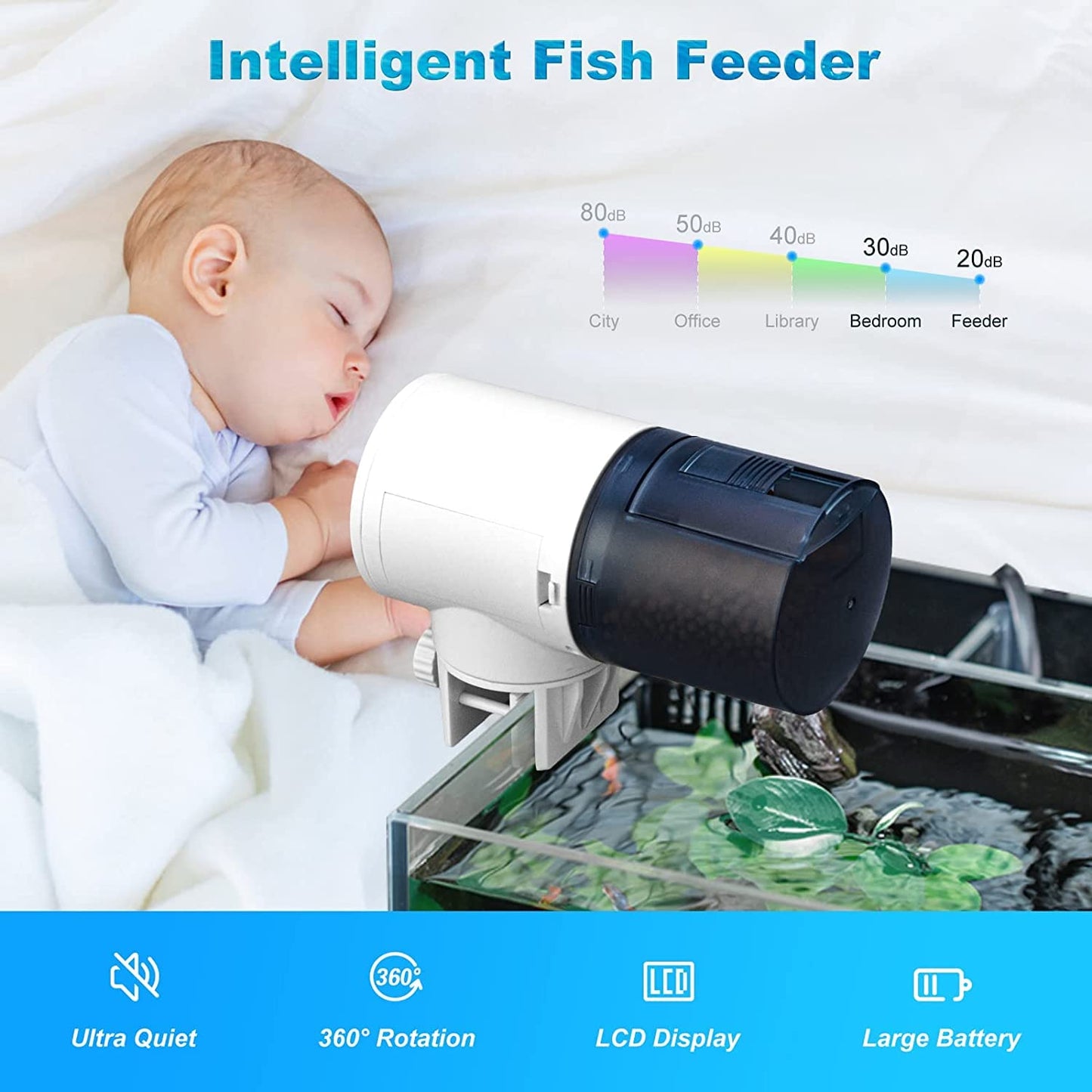 YEE YSQ-750 Four Mode (8Hr, 12Hr, 24Hr and 48Hr) Digital LCD Dispaly 360 Degree Adjustable Electric Automatic Fish Food Feeder Timer for Aquarium Fish Tank