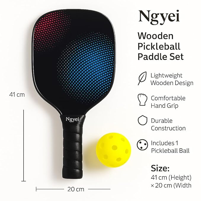 petzlifeworld Wooden Pickleball Paddle Set | 2 Lightweight Wooden Bats with Hand Grip & 1 Pickleball Ball | Easy to Use for Beginners | Durable & Comfortable Design