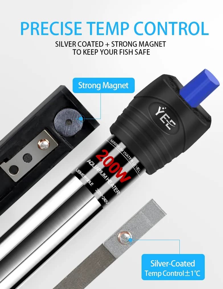 YEE SS 304 Grade Stainless Steel Completely Submersible Automatic Aquarium Fish Tank Heater (300 Watts)