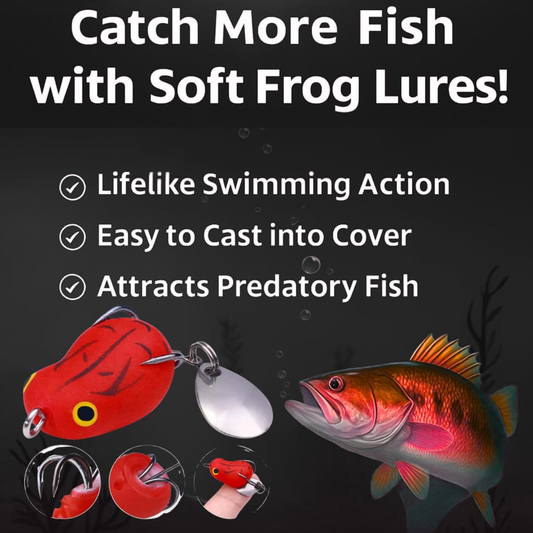 petzlifeworld Realistic Red Soft Frog Fishing Lure 1pc – Topwater Floating Frog Bait with Double Hooks – Weedless Design for Bass, Snakehead, Pike – Life-Like Action | Red Colour