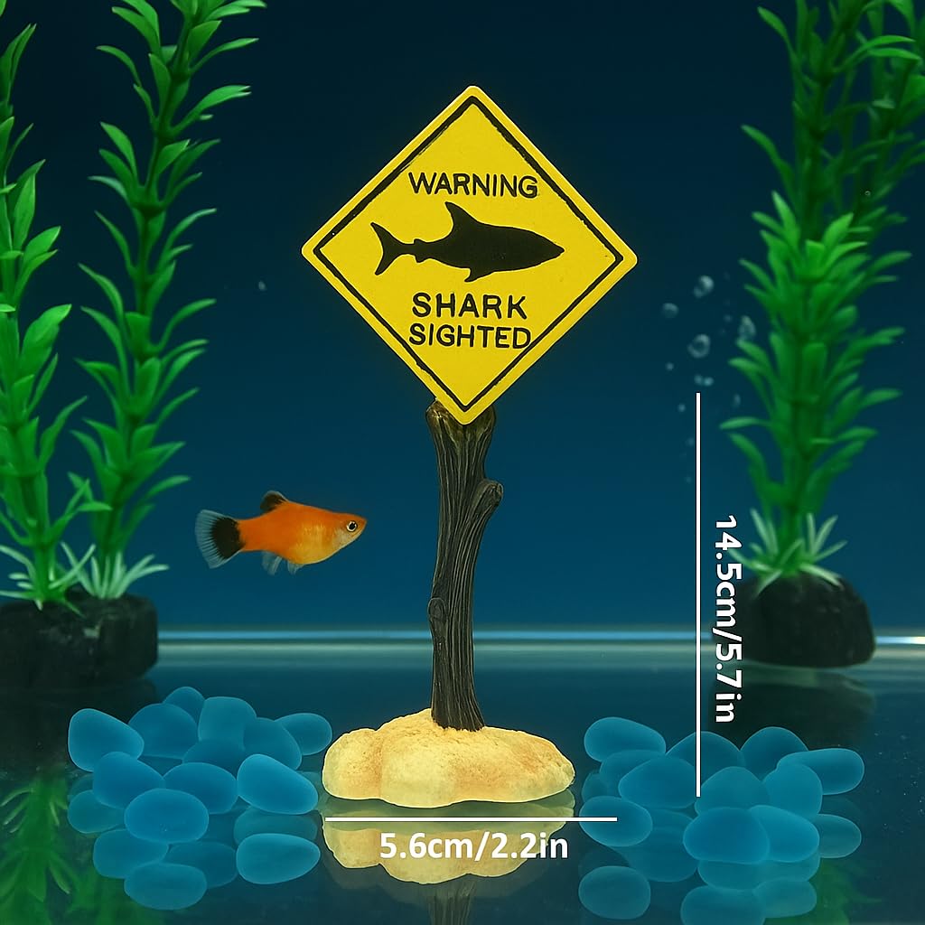 Petzlifeworld Shark-Sighted Warning Sign Decoration for Aquariums, Fish Tanks, Ponds & Bathtubs | Miniature Marine Landscape Decor | Realistic Nautical Theme, Durable Resin