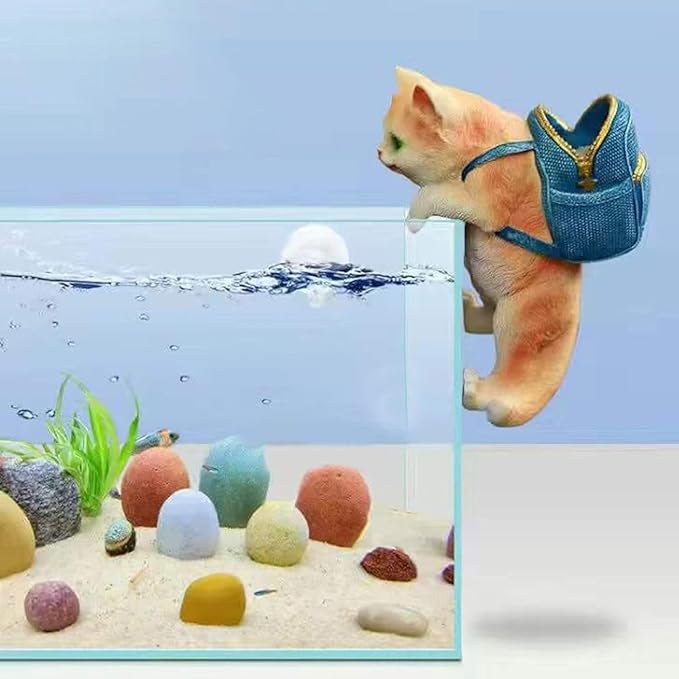 Petzlifeworld Hanging Mini Yellow Kitty with Bag for Aquarium Fish Tank Tools Holder and Indoor Plant Pot Decoration Hanging