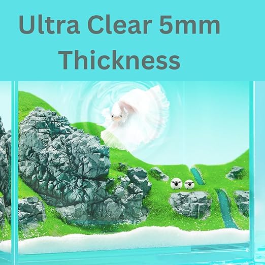 Nepall Ultra Clear 4K, 5MM Green Gradiant Mini Desk Top Aquarium Full Set with Mountain, Sand 500g, Light and Hang On Back Filter | Complete Nano Aquarium | 22 * 23.5 * 18 Cm