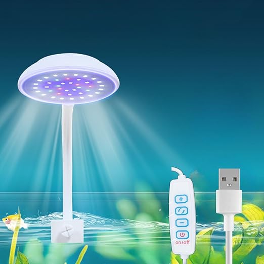 Petzlifeworld (YC-P001S 5 Watts WRGB Ultra Thin Mini Clip Lamp Light with External Control Switch for Nano Tank and Fish Bowl | White | USB Connection | 360° Flexible | Splash Proof