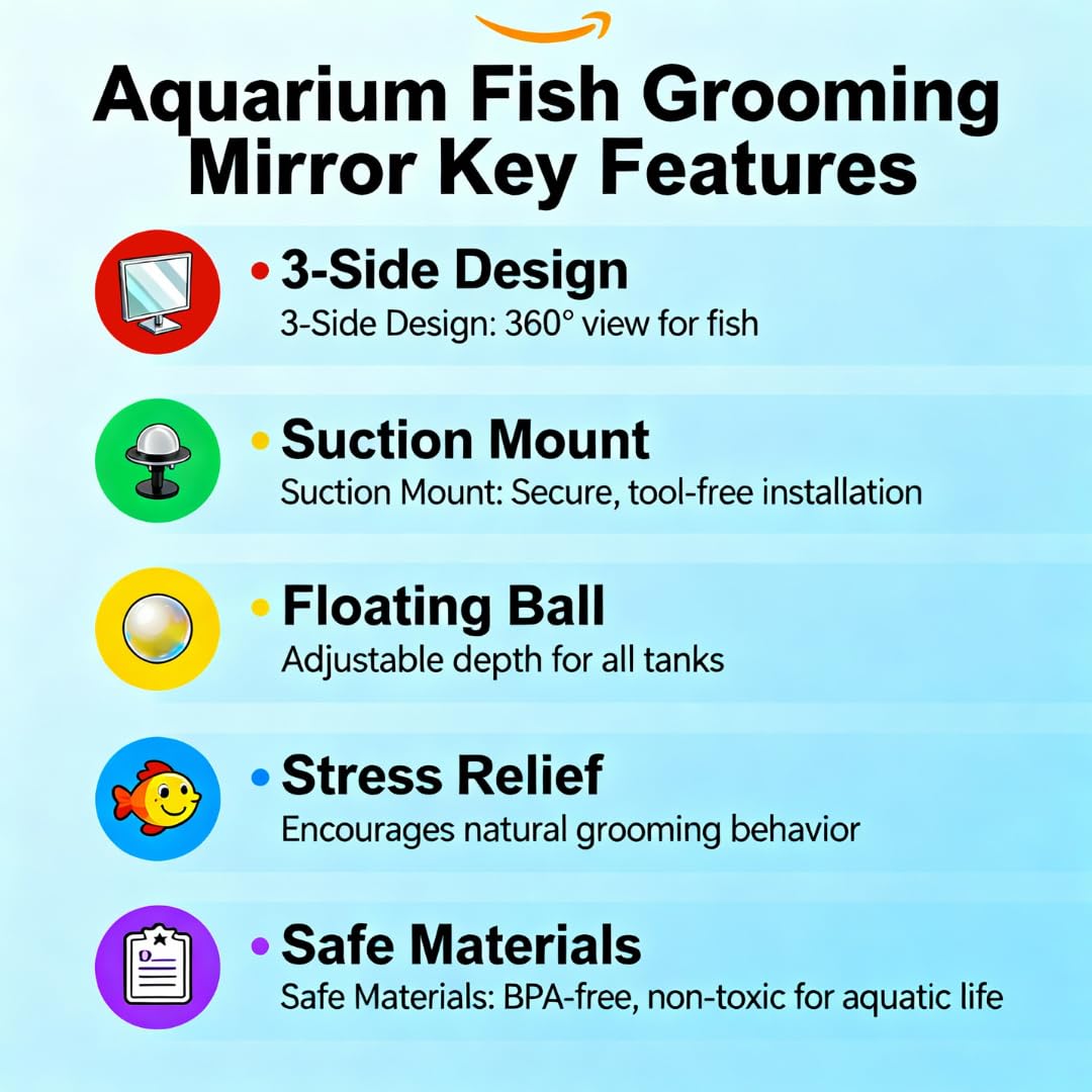 Petzlifeworld Rumble Fish Grooming Mirror for Aquarium Fish Training Mirror (10.5 cm H × 5.6 cm L)| Floating Ball & Suction Cup, Interactive Exercise Toy for Fish & Stress Relief