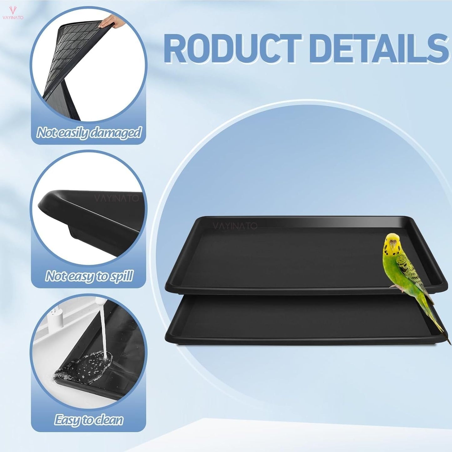 PetzLifeworld 2 Feet Black Removable Plastic Tray for Bird Cage | Durable, Lightweight & Easy to Clean