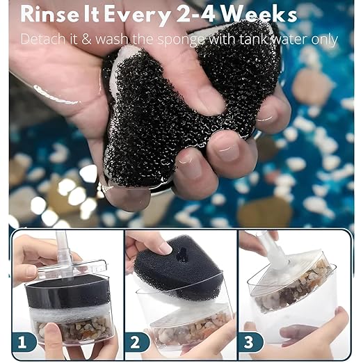 Petzlifeworld Xinyou XY-2008 Bio Corner Sponge Filter with filter media | Suitable for Upto 2 Feet Tank | A Simple and Efficient Filter for Your Aquarium