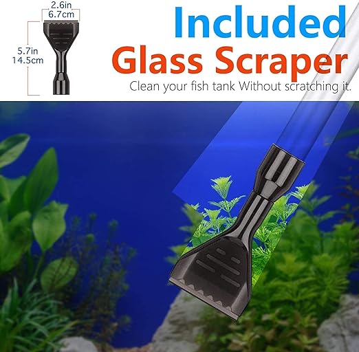 Quanlong (Press Type QL-08G) 3 in 1 Aquarium Gravel Cleaner | Water Changer with Glass Algae Scrapper | Suitable for Aquarium Height 92CM