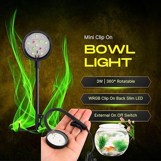 Petzlifeworld Ultra Mini Flexible Aquarium Fish Bowl Light 3Watts WRGB LED Light  | Suitable Only for Bowl and Mini Tank Upto 1 Feet